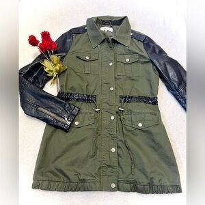 John + Jenn Vegan Leather & Olive Military Utility Jacket - Small